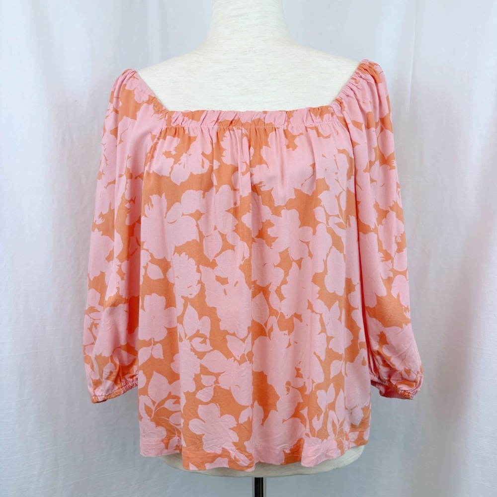 Sanctuary Floral Square Neck Blouse Pink Orange Medium